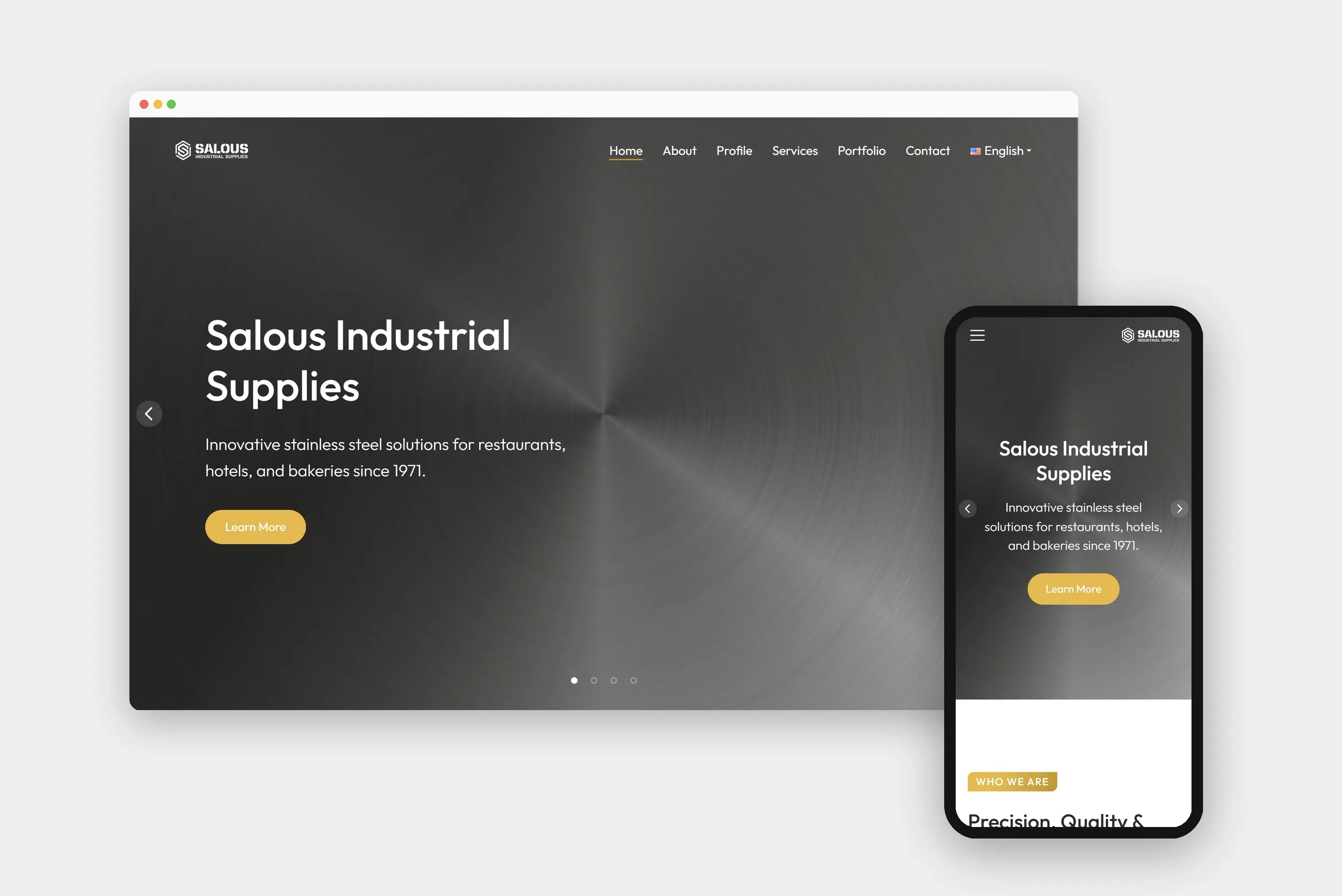 Salous Industrial Supplies website on a desktop browser and a phone