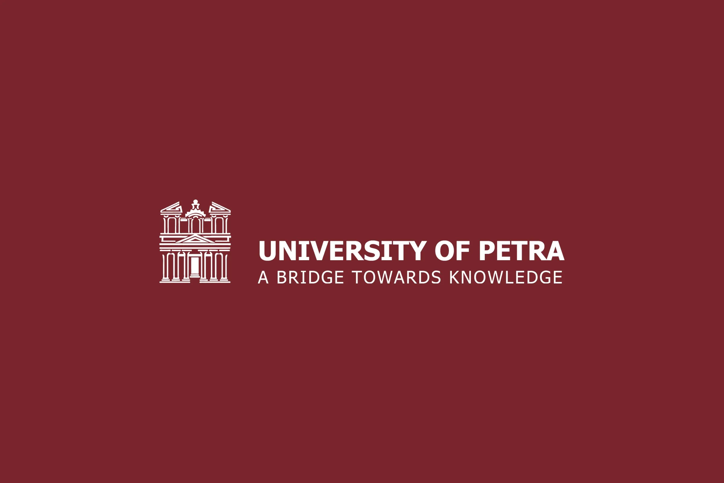 University of Petra logo in white on deep red