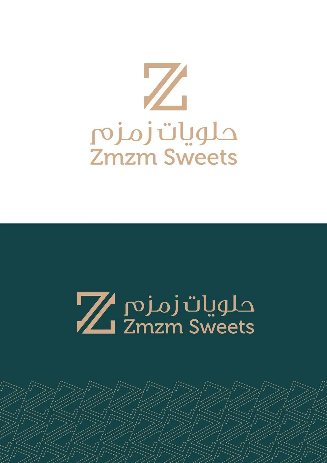 Zmzm logo on white and on teal with the Z pattern