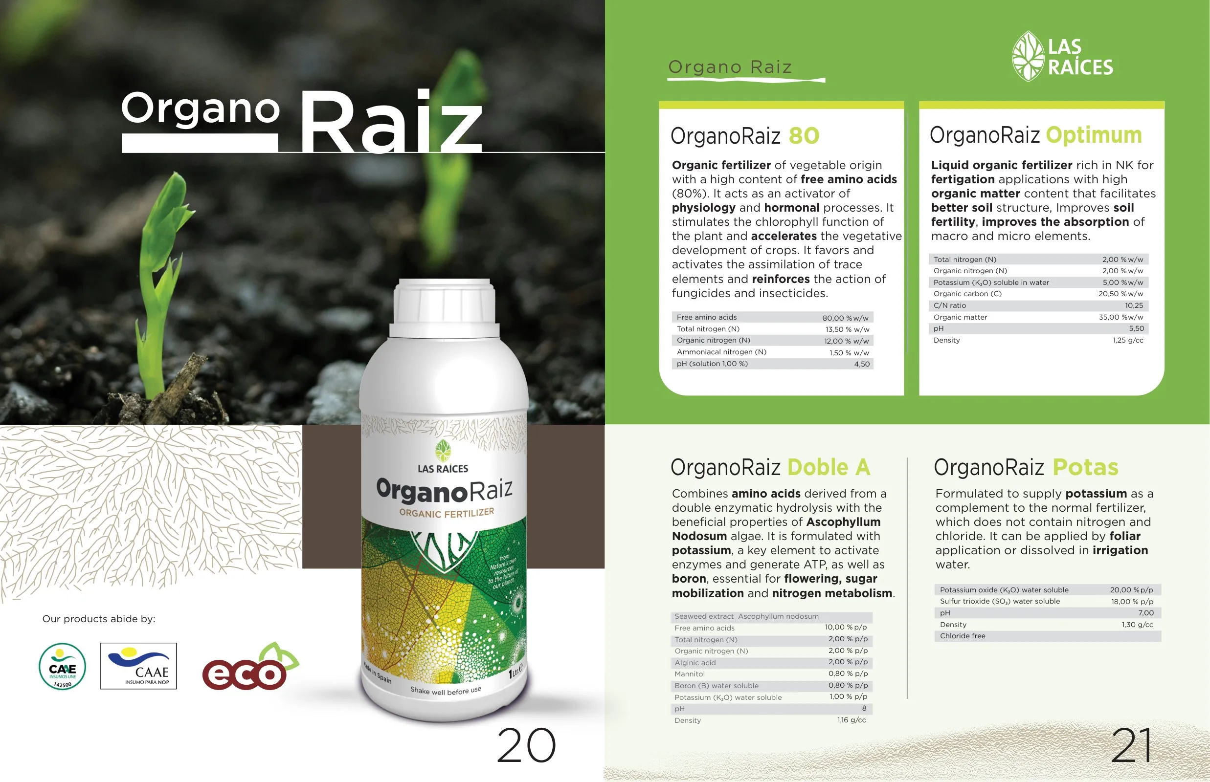 OrganoRaiz bottle and product page