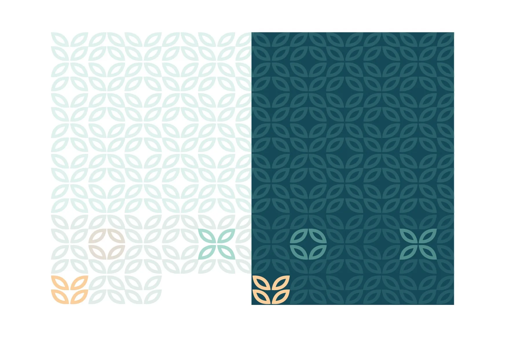 Elora leaf pattern on white and on teal