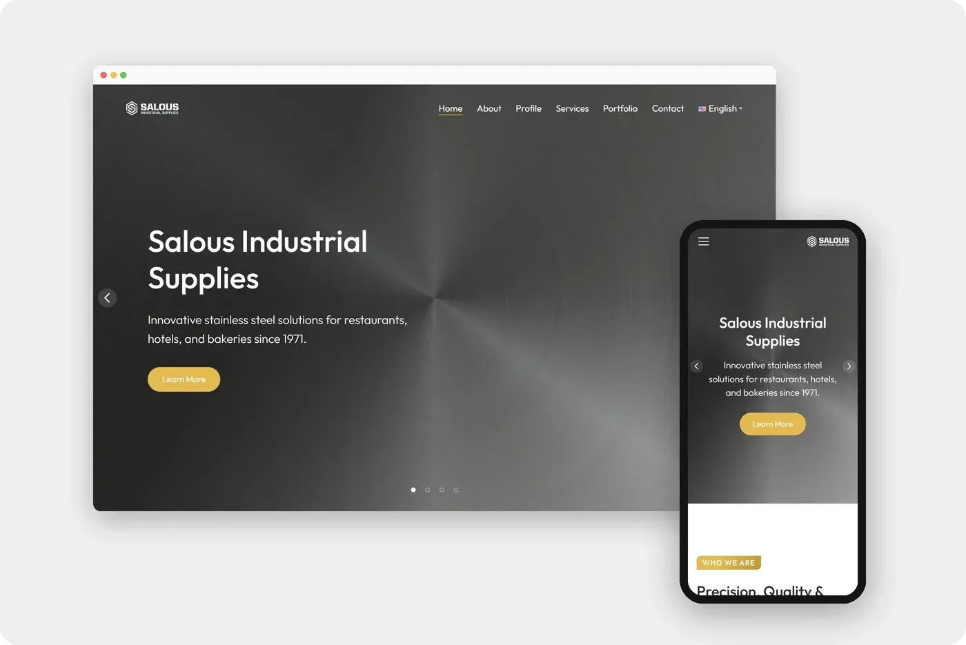 Salous Industrial Supplies website on a desktop browser and a phone