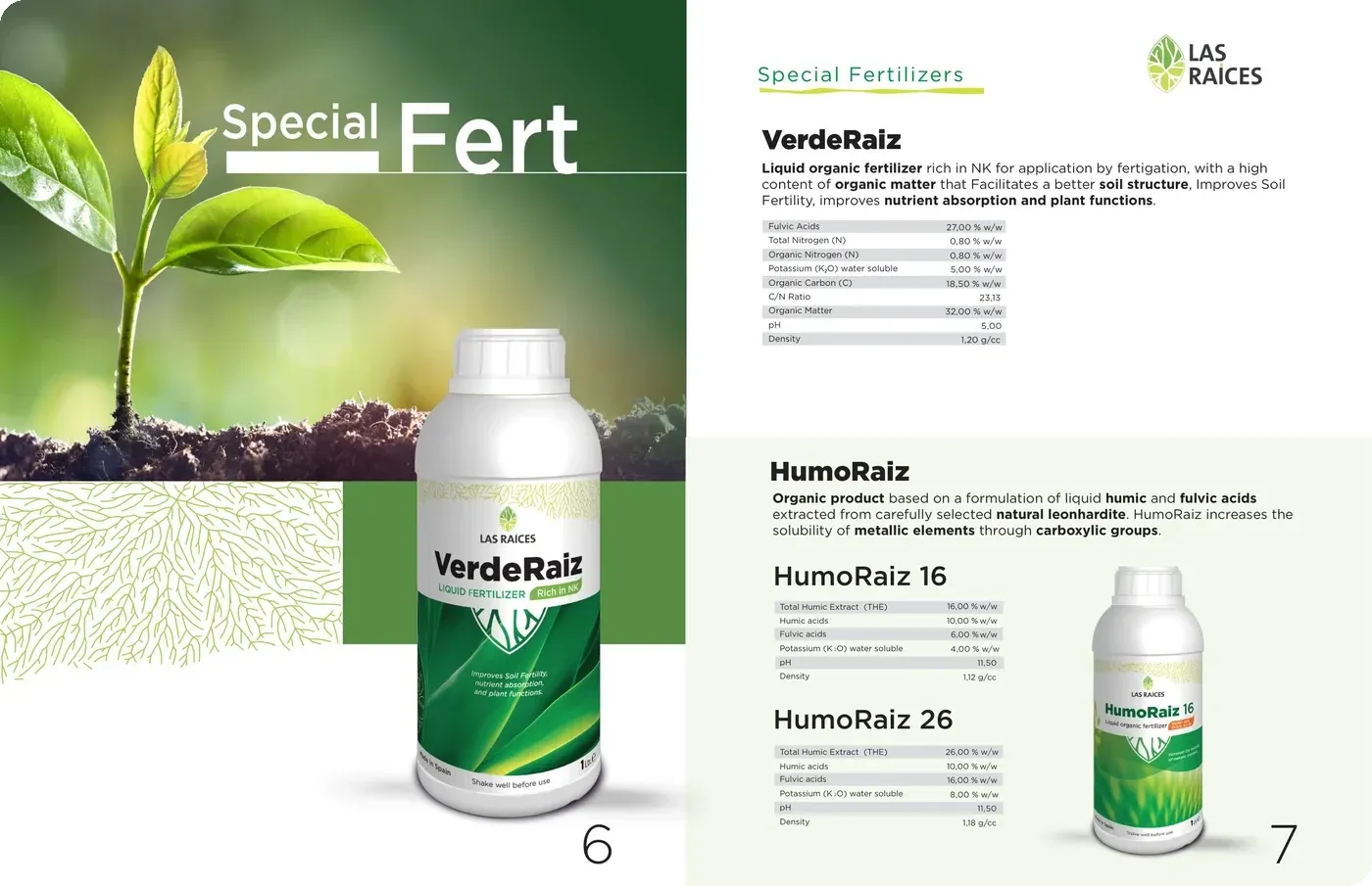 Las Raíces catalogue spread with the VerdeRaiz bottle