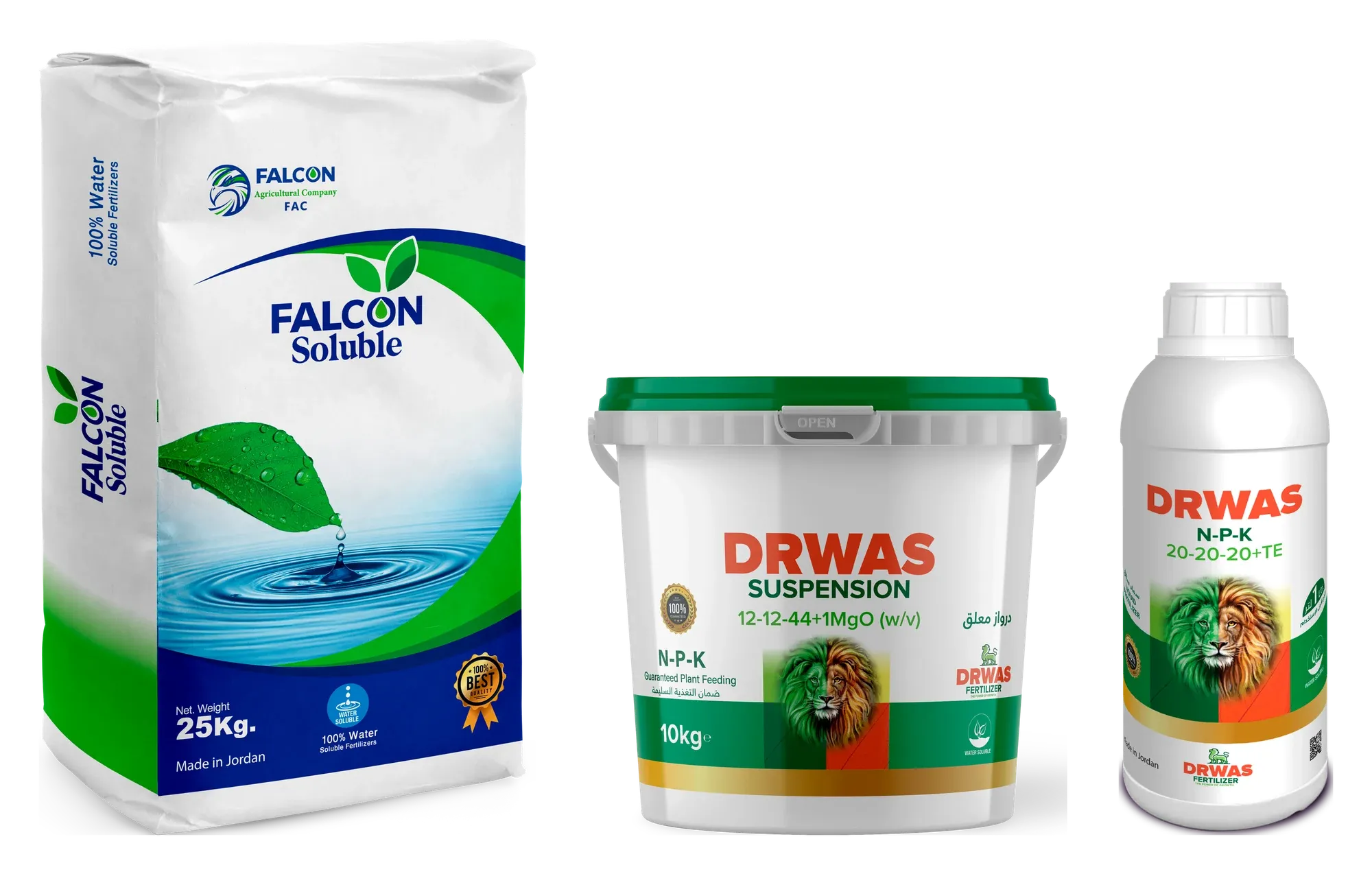 Falcon Soluble bag beside the Drwas bucket and bottle