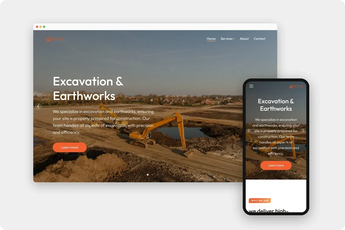 Sam Hattab Construction website on a desktop browser and a phone