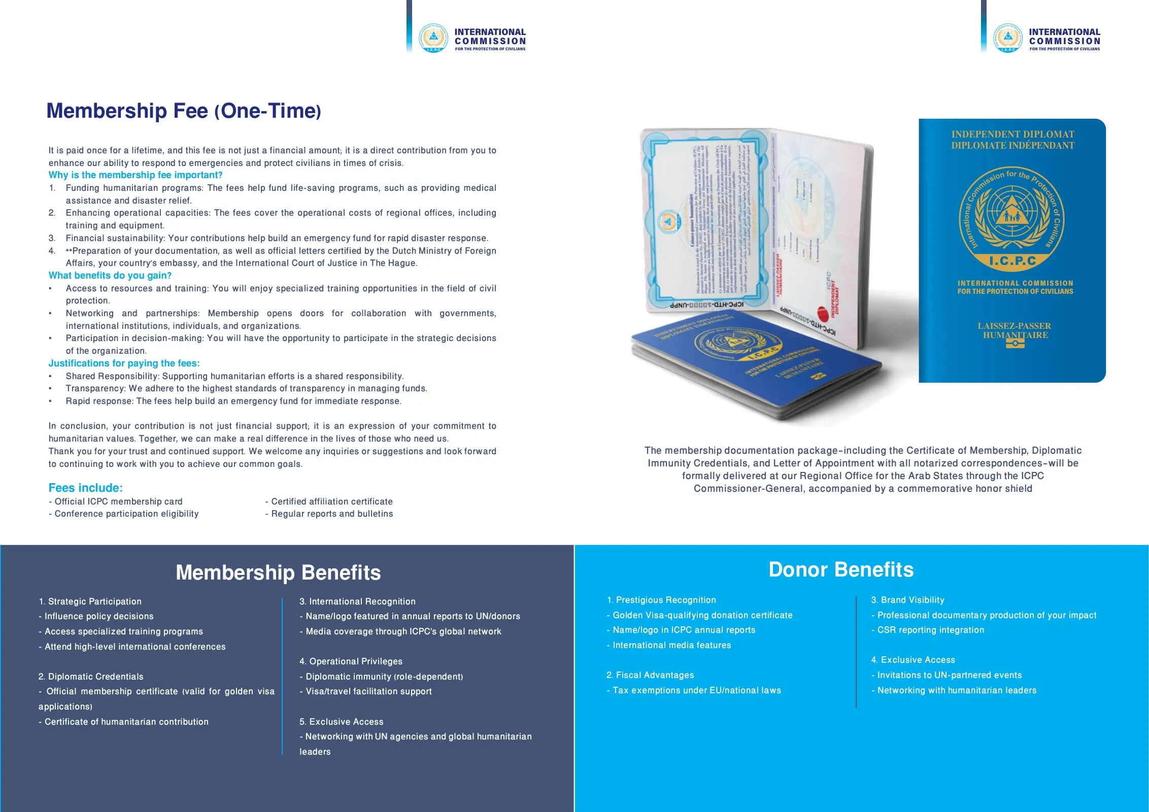 Brochure spread on membership fees and benefits