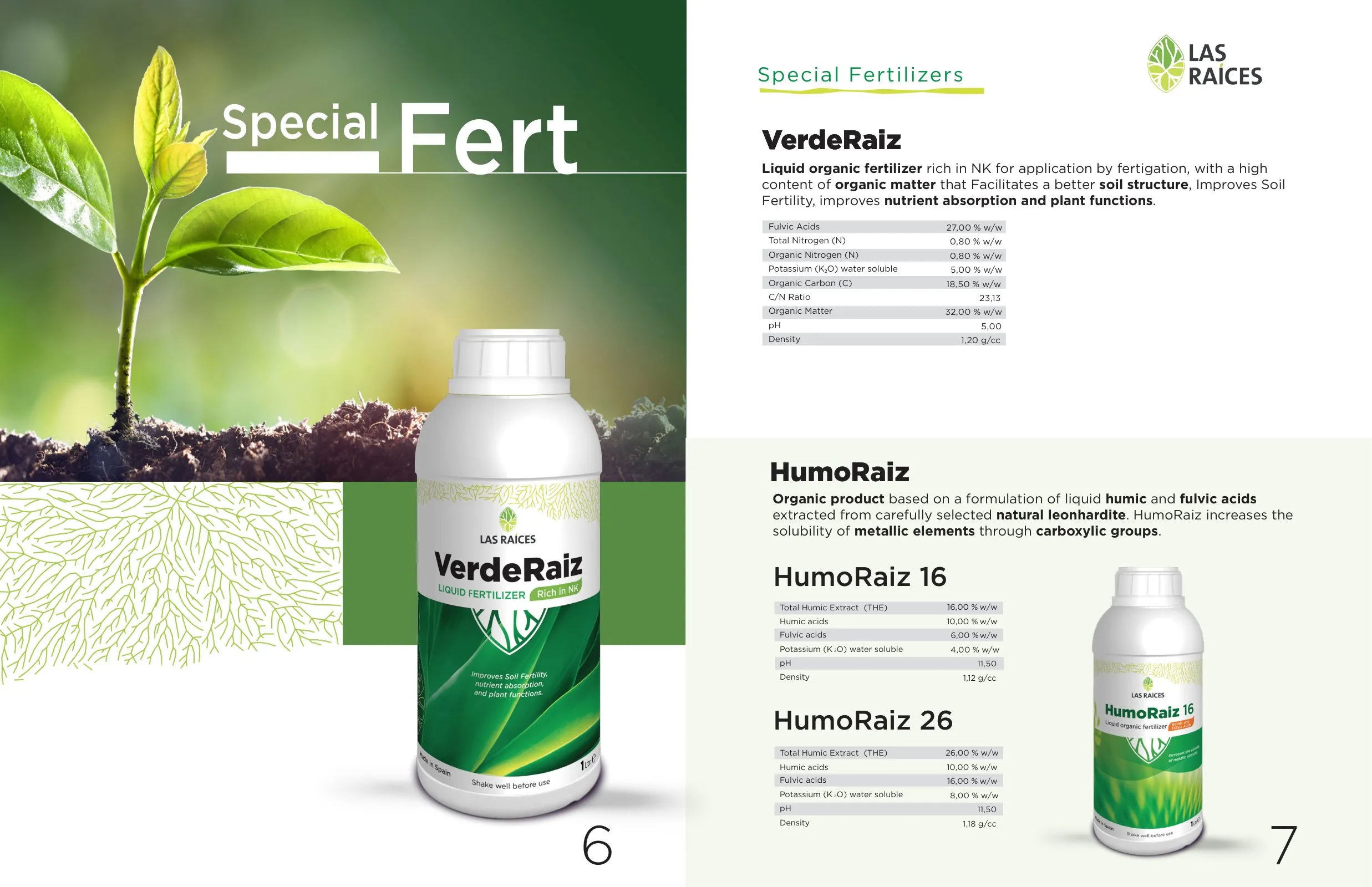 Las Raíces VerdeRaiz bottle on the Special Fert spread of the catalogue